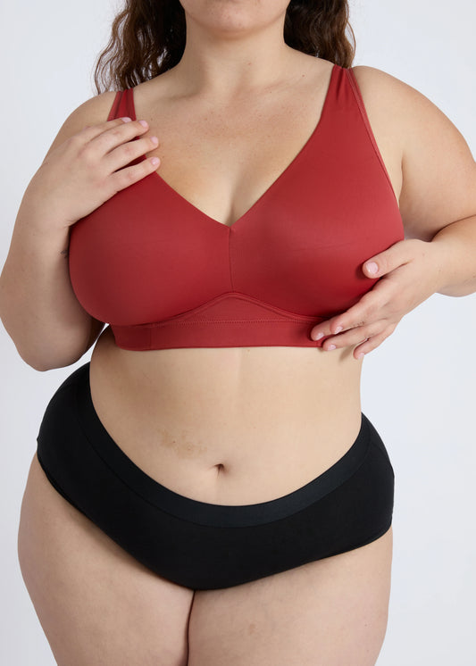 NewG red wireless bralette for large bust, comfortable plus size support