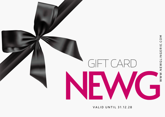 New G lingerie gift card with a black ribbon for purchasing large bust bras